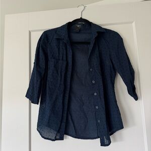 Ann Taylor Navy Textured Blouse 3/4 Sleeve Size 0P